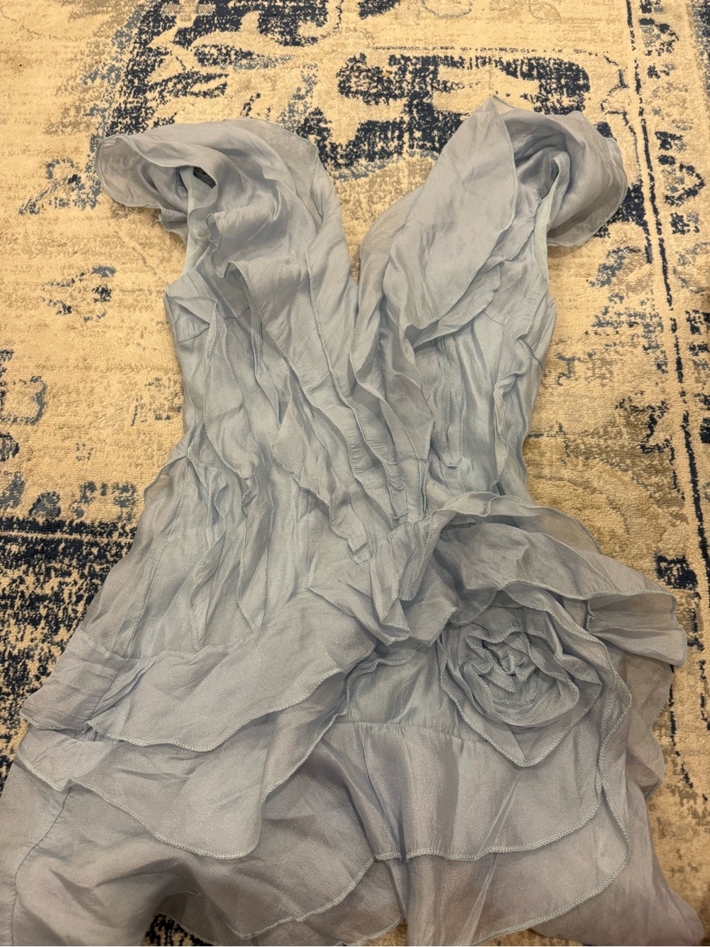Commense Pale Blue Ruffled Mini Dress with Rosette